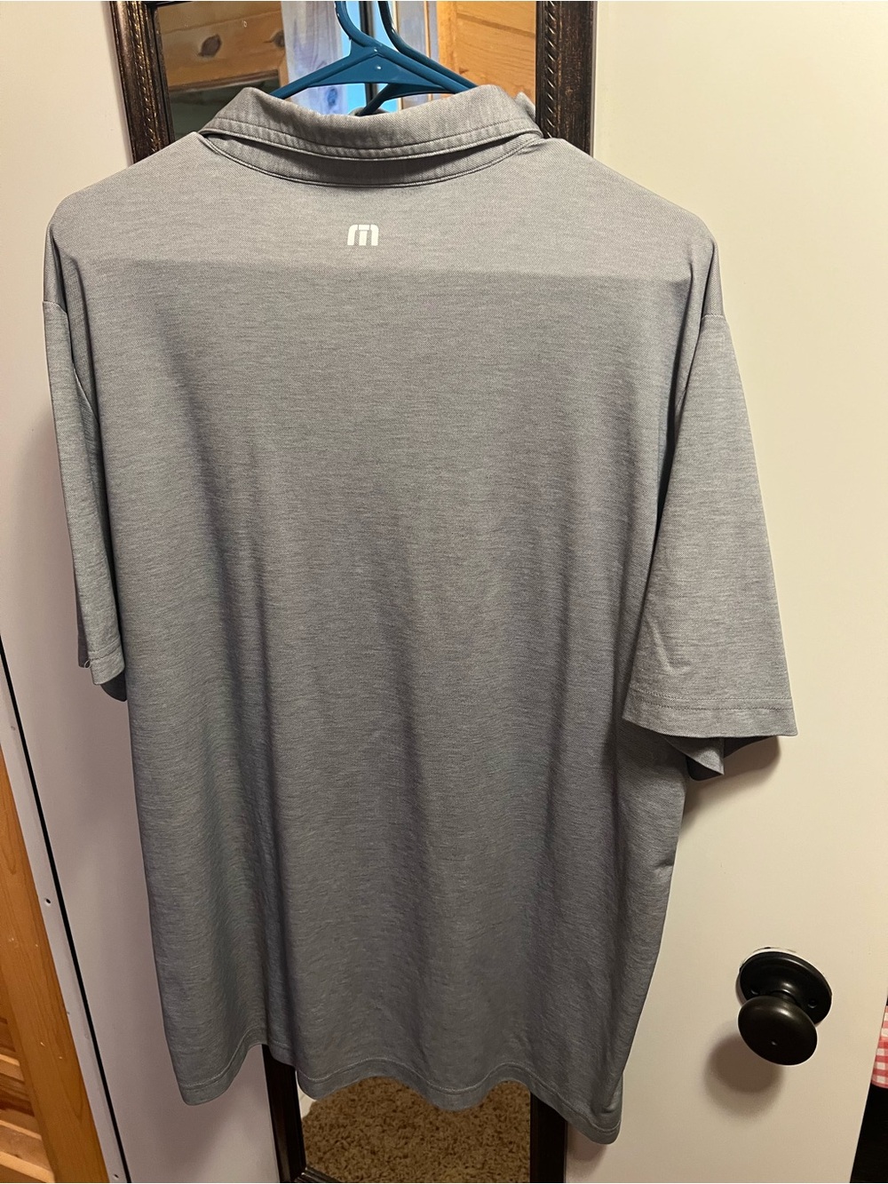 Travis Mathew Gray Polo with Blue, White & Red Texas Stripe - Picture 3 of 3